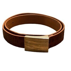 Michael Kors Brown Croc Embossed Genuine Leather Belt Gold Buckle Men Sz 36 FLAW